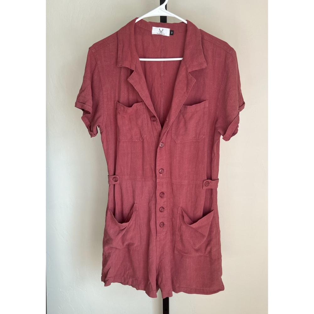 Homebody Pink Rayon Linen Romper Medium